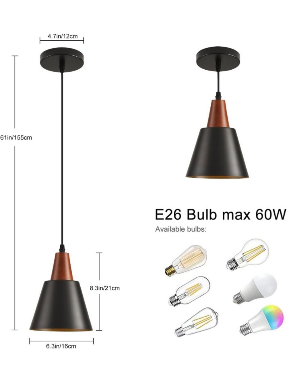 3 Pack Black Pendant Lights - Minimalist Industrial Ceiling Fixtures for Kitchen - Picture 4 of 8